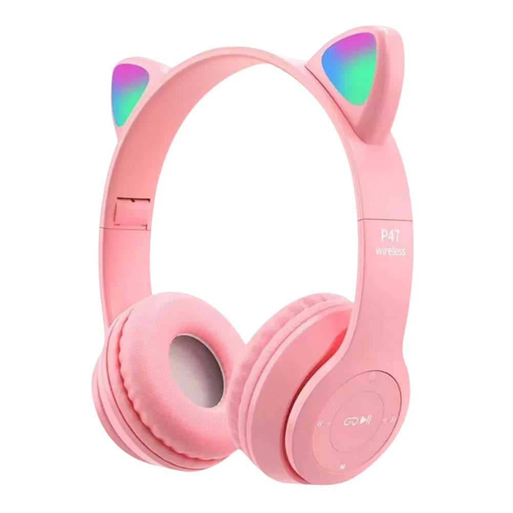 Wireless Bluetooth Headphones Cat Ear Gaming Headset Glow Light Helmets Cute Sports Music Headsets For Children Girl Gifts