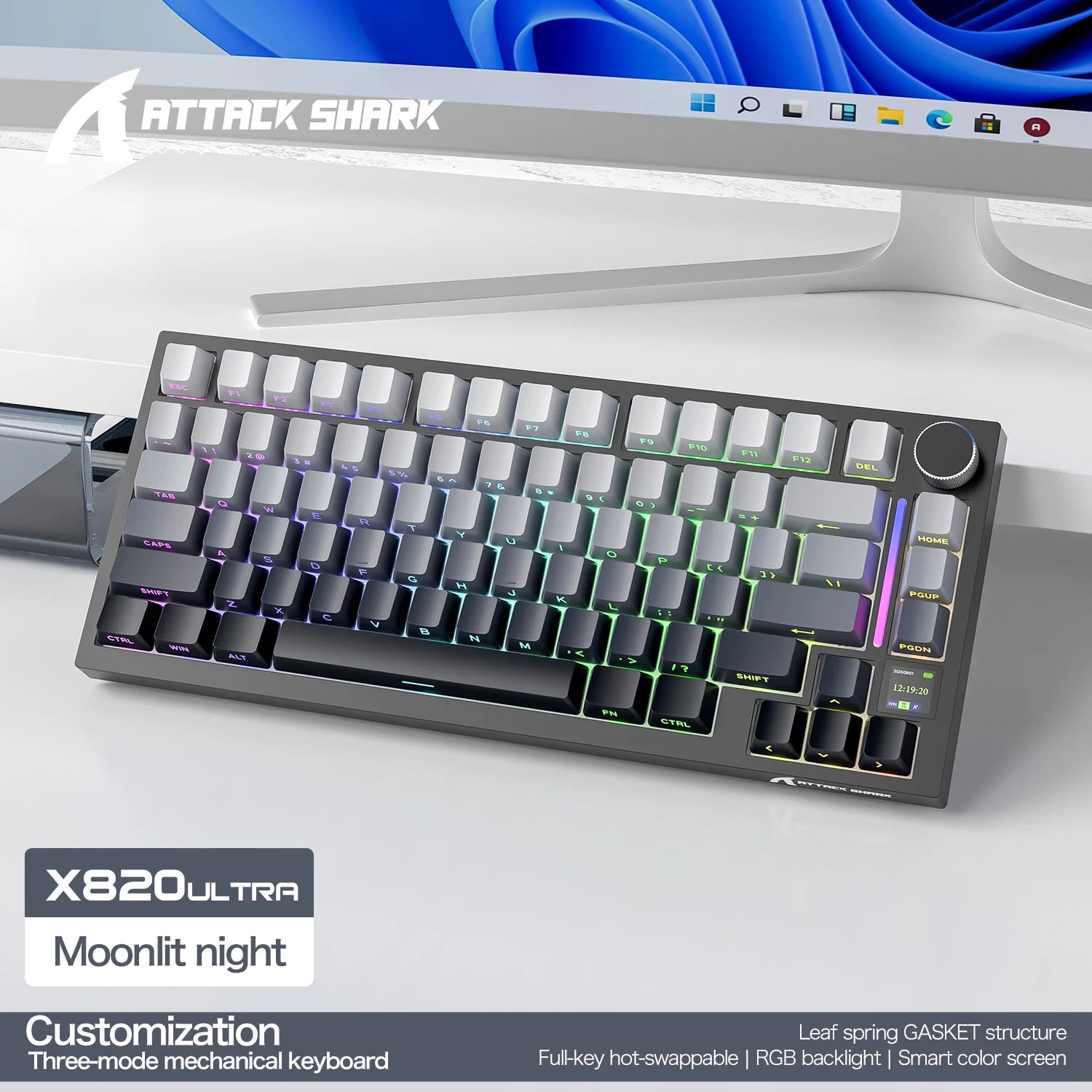 75% Gasket Mount Mechanical Keyboard ATTACK SHARK X820 Ultra Tri-mode Bluetooth 2.4G Wireless Wired Gaming Keyboard