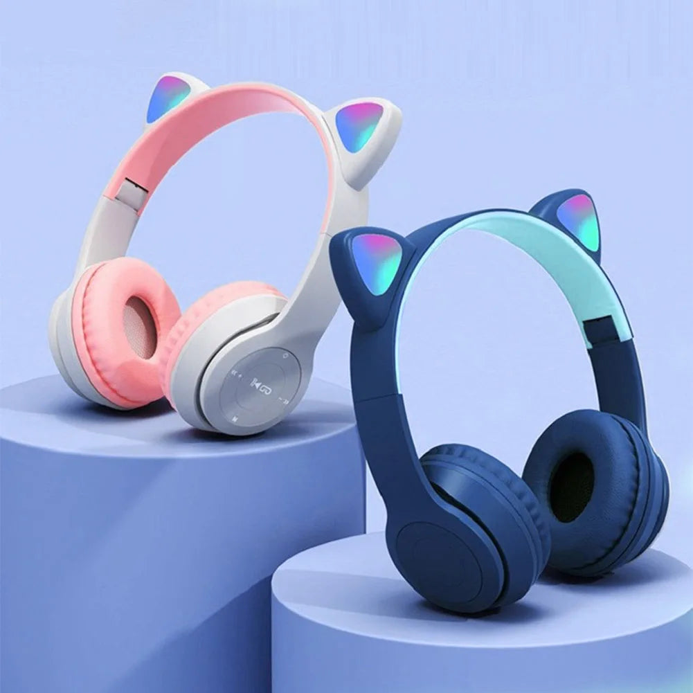 Wireless Bluetooth Headphones Cat Ear Gaming Headset Glow Light Helmets Cute Sports Music Headsets For Children Girl Gifts