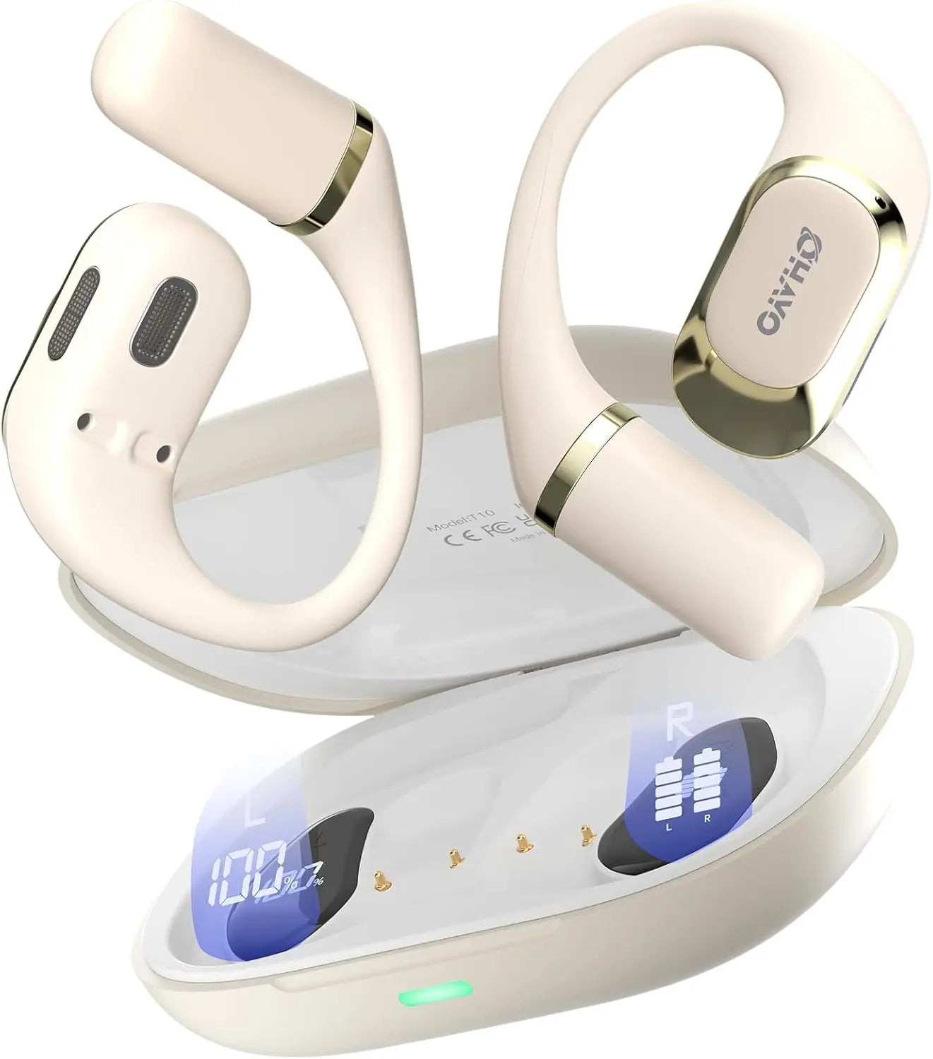 Ohayo T10 Open Ear Earbuds Bluetooth 5.4 Headphones Wireless 40Hrs Playtime TWS Wireless Earbuds with Digital Display for Sports