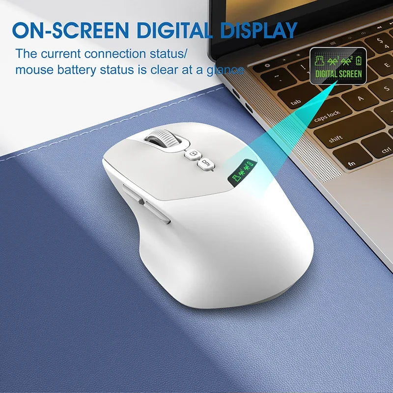 T02 Mute with Display Screen Wireless Mouse,Bluetooth Dual-Mode,Noiseless Click,Wndows/Mac/IOS/Android