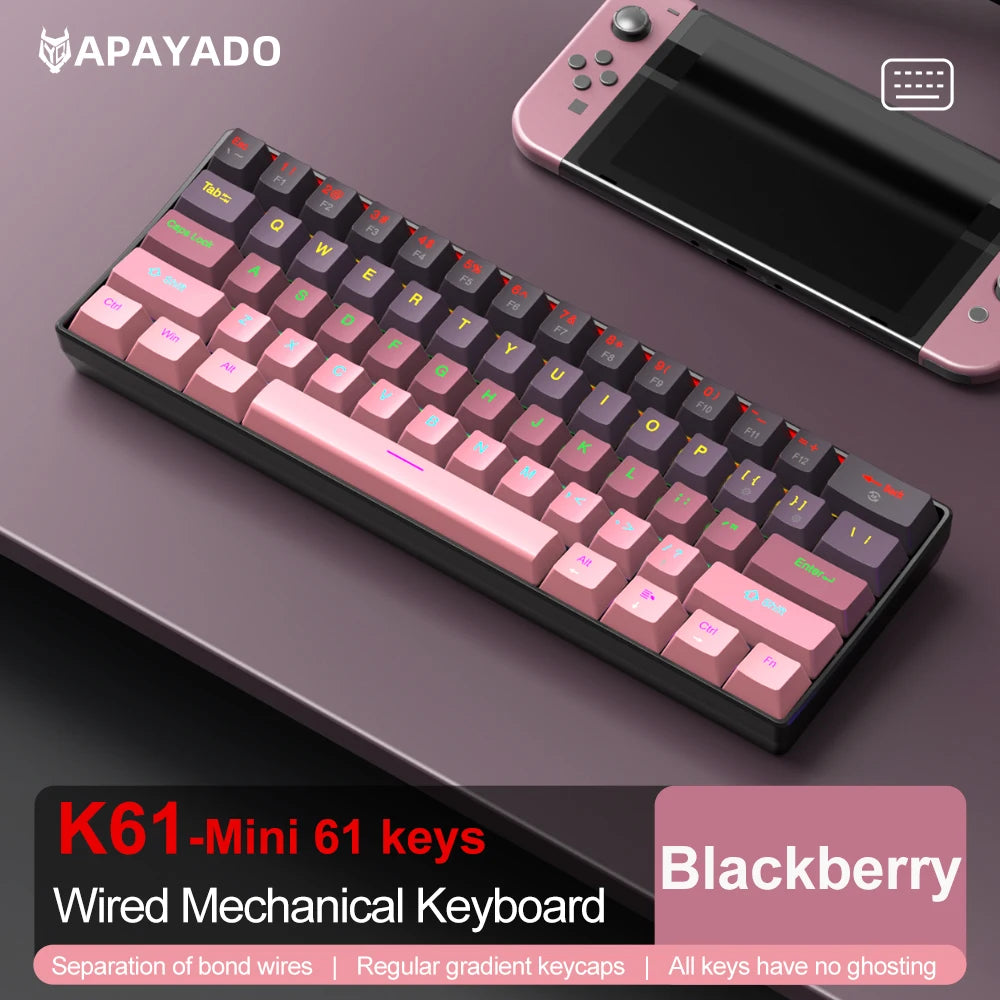 K61 Wired Mechanical Gaming Keyboard, 60% 61 Keys Mini RGB Backlit, Red/Blue Switch, Type-C Compact Keyboard for PC Laptop