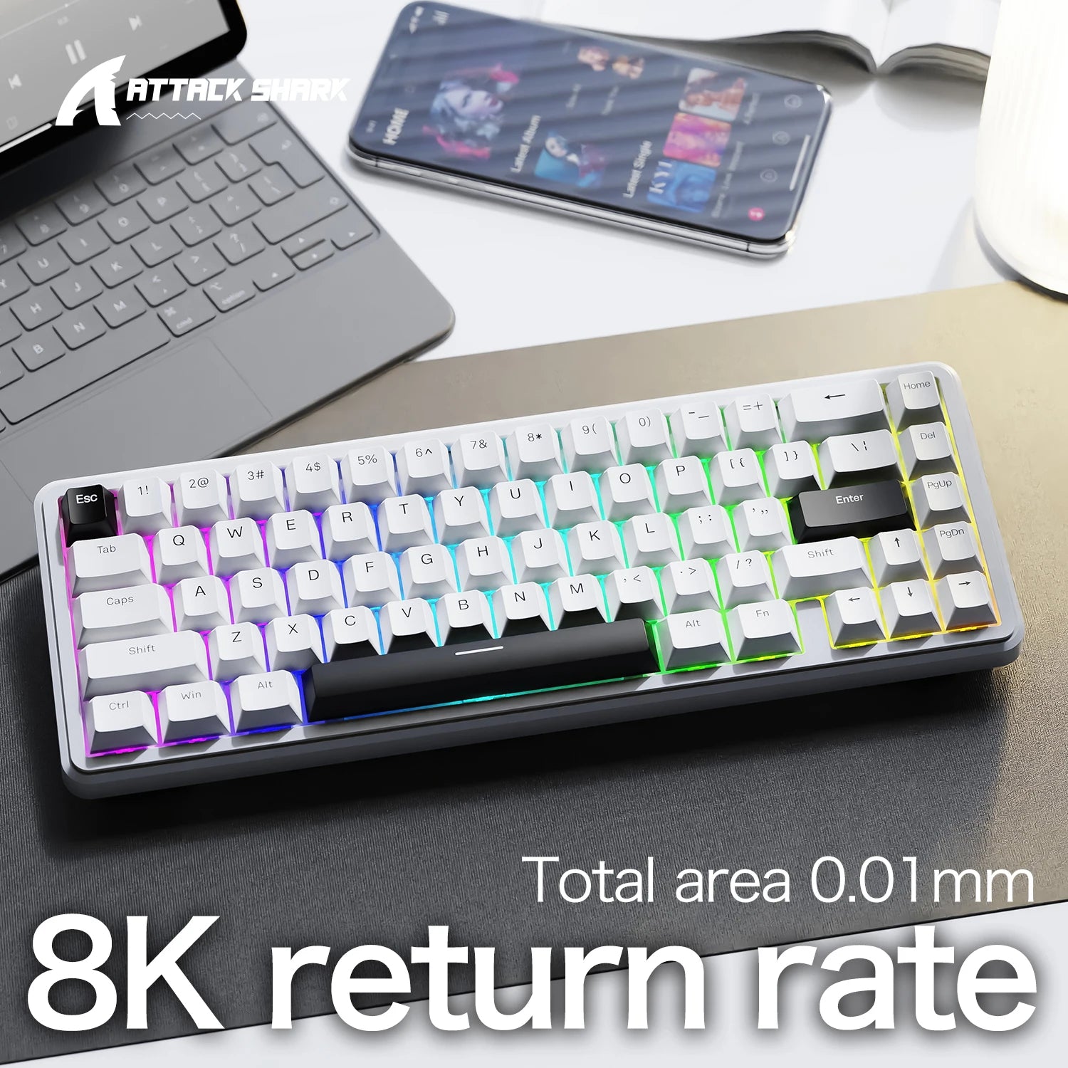 Attack Shark X65 HE RGB Wired Gaming Keyboard with PBT Keycaps 8000Hz Magnetic Switch 0.01mm Rapid Trigger Esports Focus