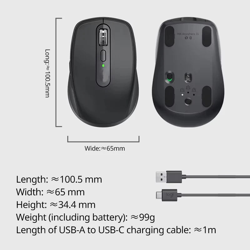 MX Anywhere 3S Bluetooth Mouse – Brand Reliability, 70-Day Battery, Multi-Device Connect, Travel-Friendly