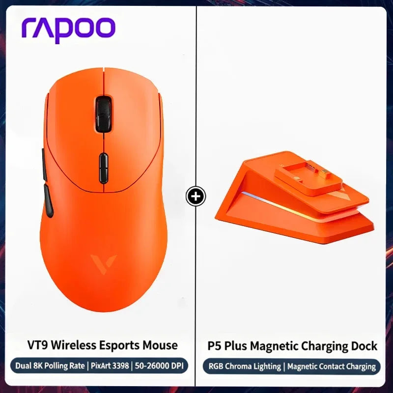 2026 New Rapoo VT9/VT9 MAX GEN-2 Wireless Gaming Mouse True 8K Wireless Polling Rate 53g Lightweight Up to 750Hr Battery Life