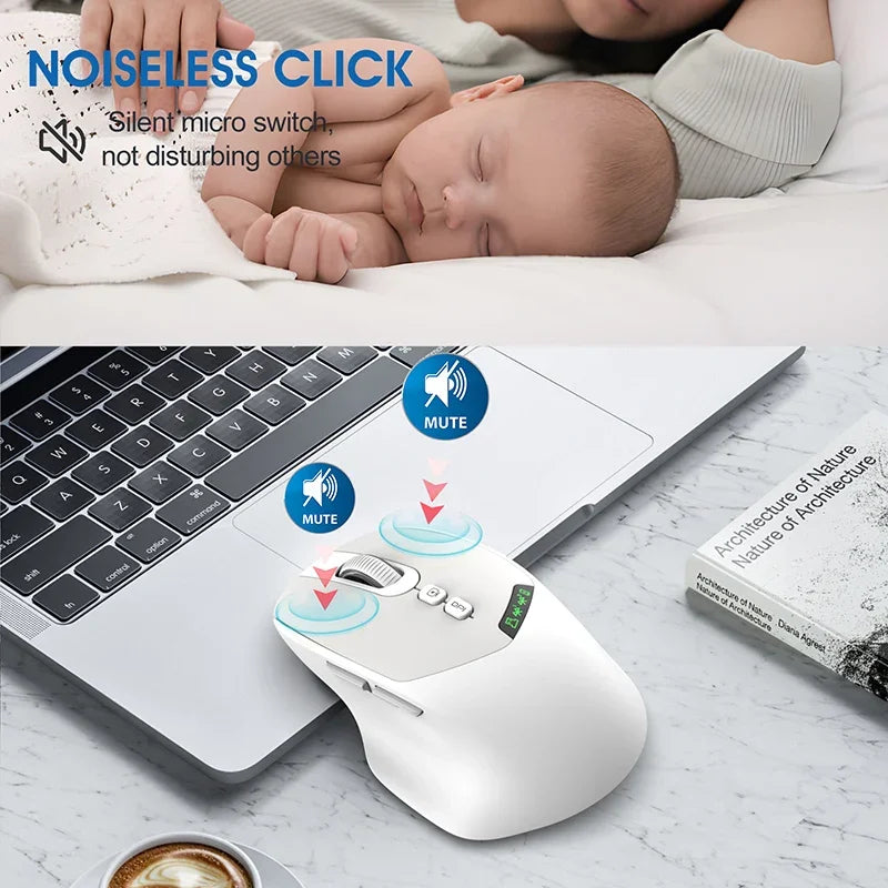 T02 Mute with Display Screen Wireless Mouse,Bluetooth Dual-Mode,Noiseless Click,Wndows/Mac/IOS/Android
