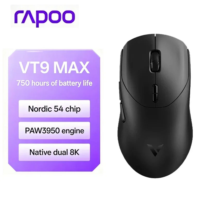 2026 New Rapoo VT9/VT9 MAX GEN-2 Wireless Gaming Mouse True 8K Wireless Polling Rate 53g Lightweight Up to 750Hr Battery Life