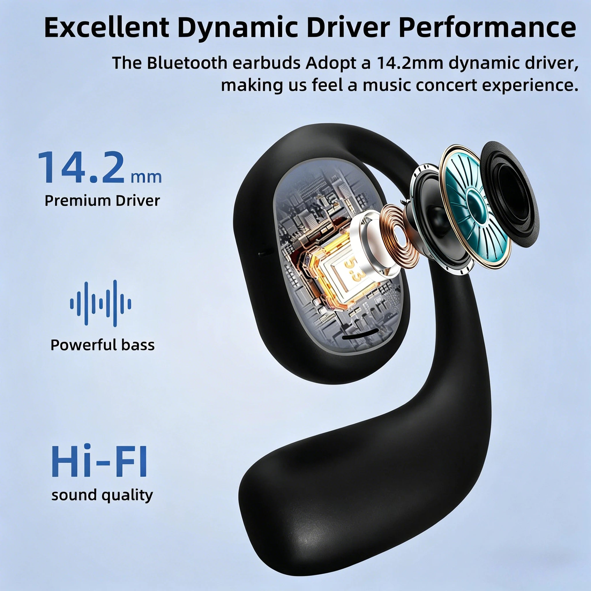Wireless Earbuds Bone Conduction Headphones Bluetooth Waterproof Sport Earphones Long Battery HiFi Stereo Call Noise Reduction