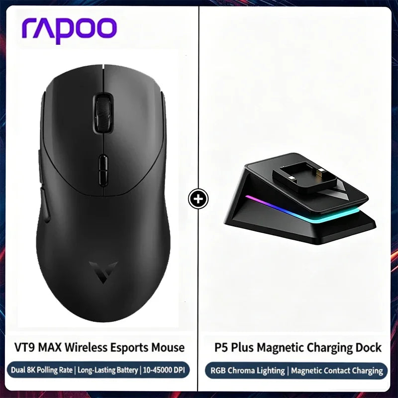 2026 New Rapoo VT9/VT9 MAX GEN-2 Wireless Gaming Mouse True 8K Wireless Polling Rate 53g Lightweight Up to 750Hr Battery Life