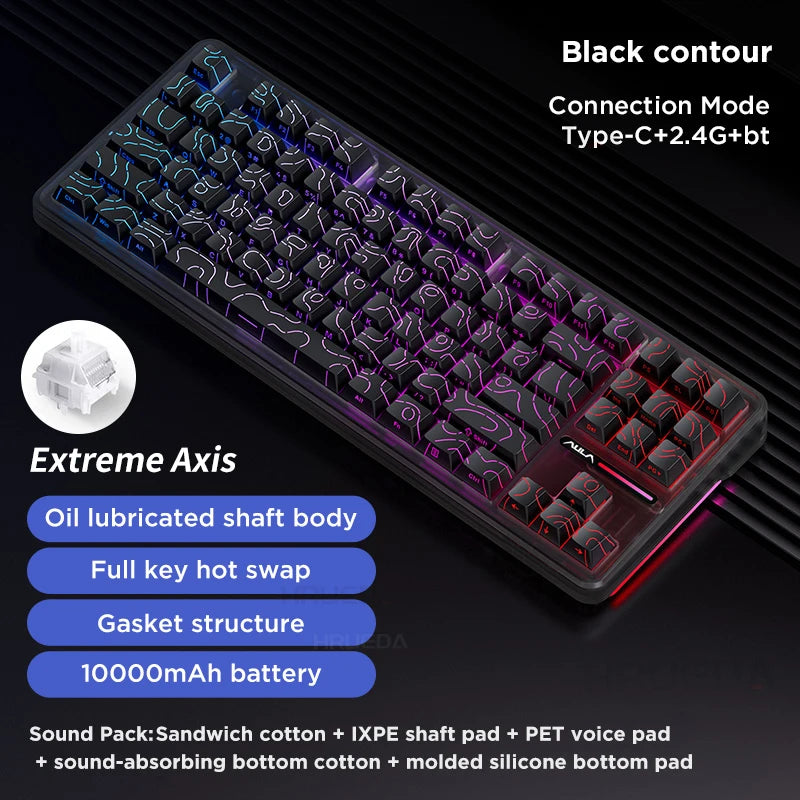 Aula F87 Pro Mechanical Keyboard Wired 2.4g Wireless Bluetooth Tri Mode 8000mAh 87Key Hotswap Rgb Pbt Customized Gaming Keyboard