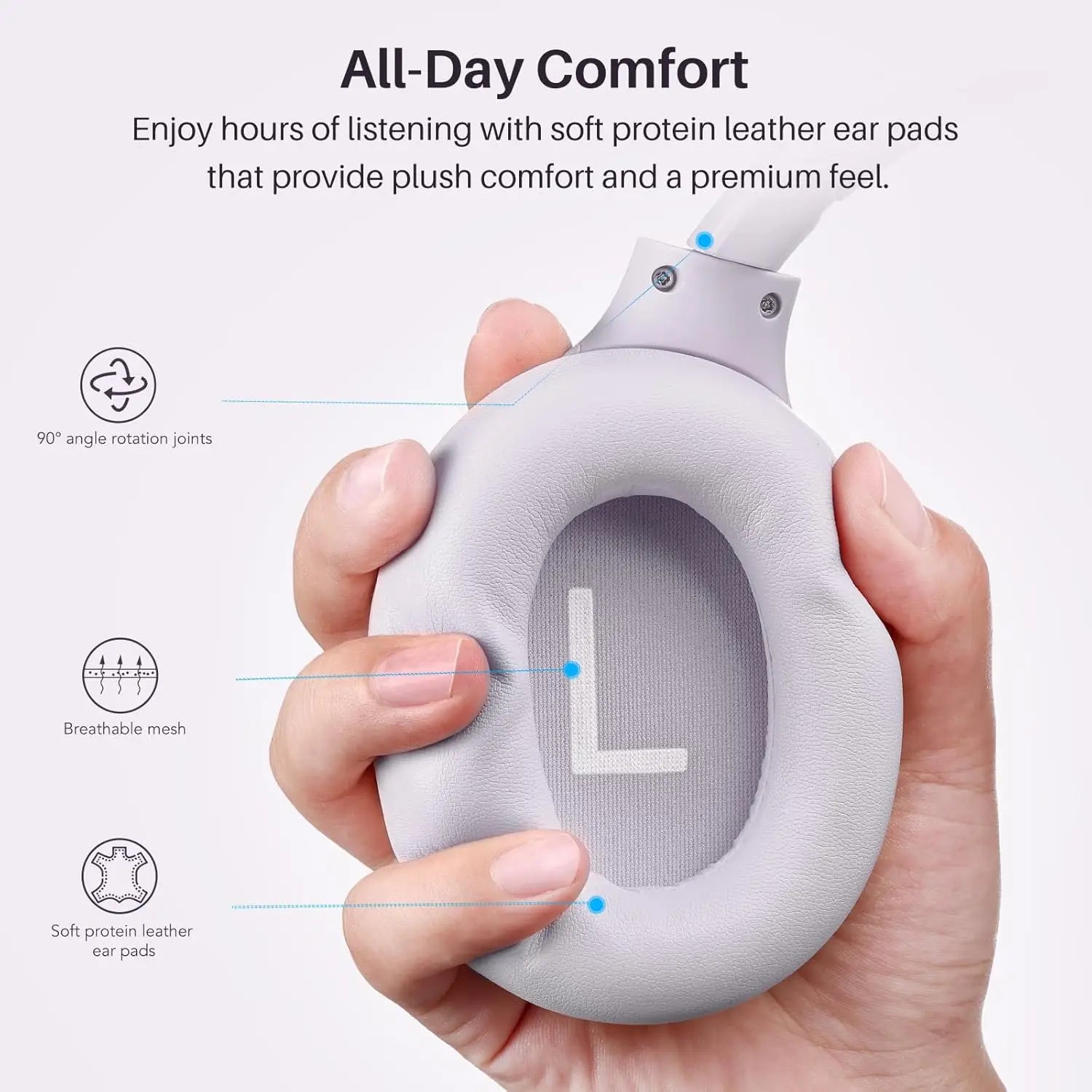 Hybrid Noise Cancelling Wireless Headphones, 90H Battery Life, Bluetooth 6.0 Foldable Over Ear Headset with AI Voice Assistant