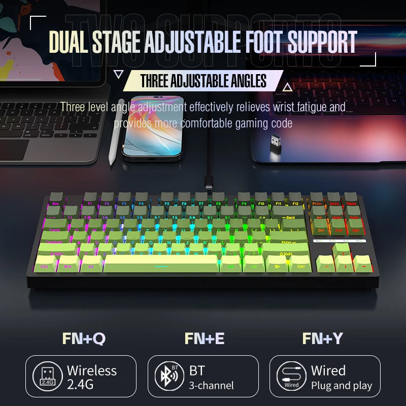LEAVEN  k88 Mechanical Keyboard Wired 2.4g Wireless Bluetooth Tri Mode 8000mAh 87Key Hotswap Rgb Pbt Customized Gaming Keyboard