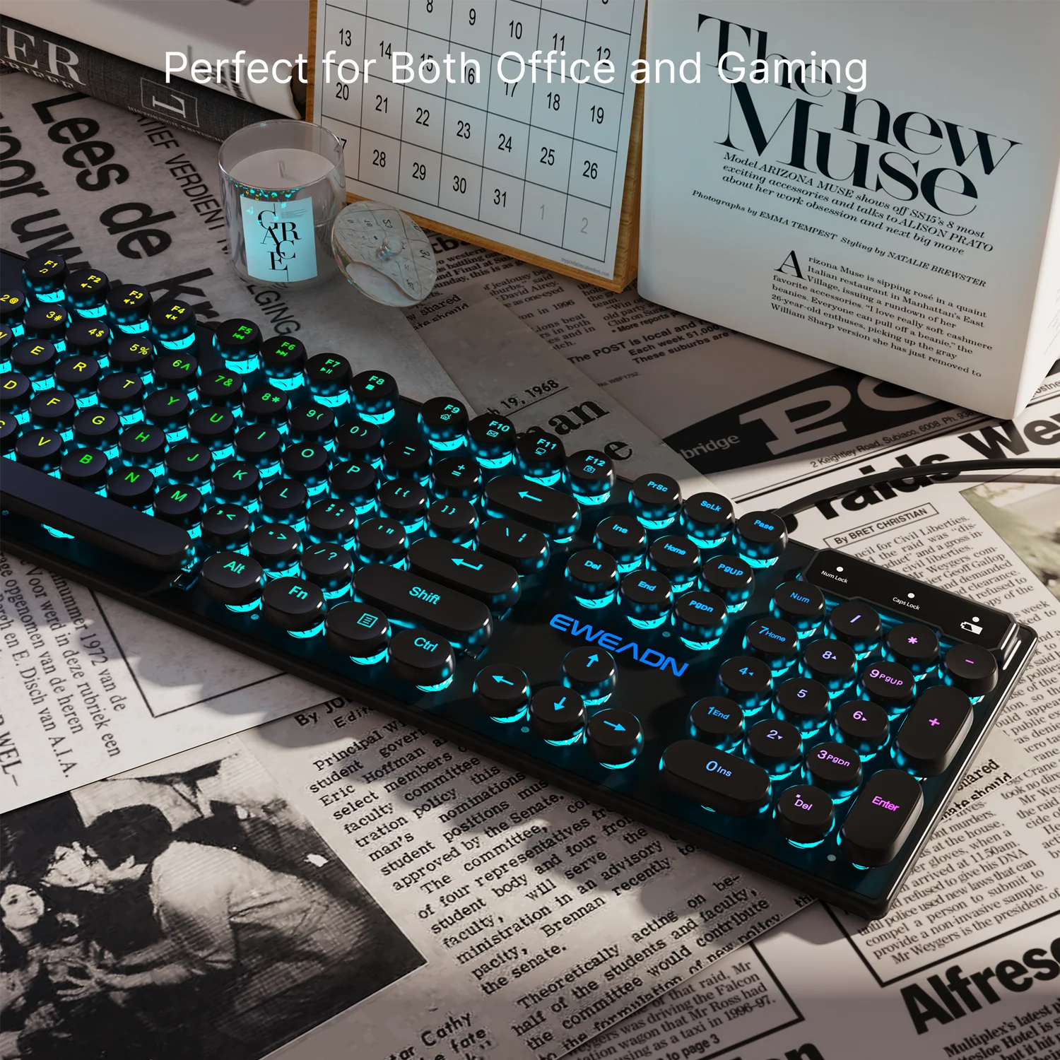 EWEADN GX330 Gaming Keyboard Wired, LED Backlit, Office silent keyboard full size, Ergonomic , Gaming, office, Windows/Laptop/PC