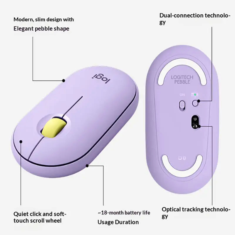 Logitech M350 Pebble Office Mouse - Minimalist Design, Silent Operation, 10m Range, Dual Connectivity, Eco-Friendly Build