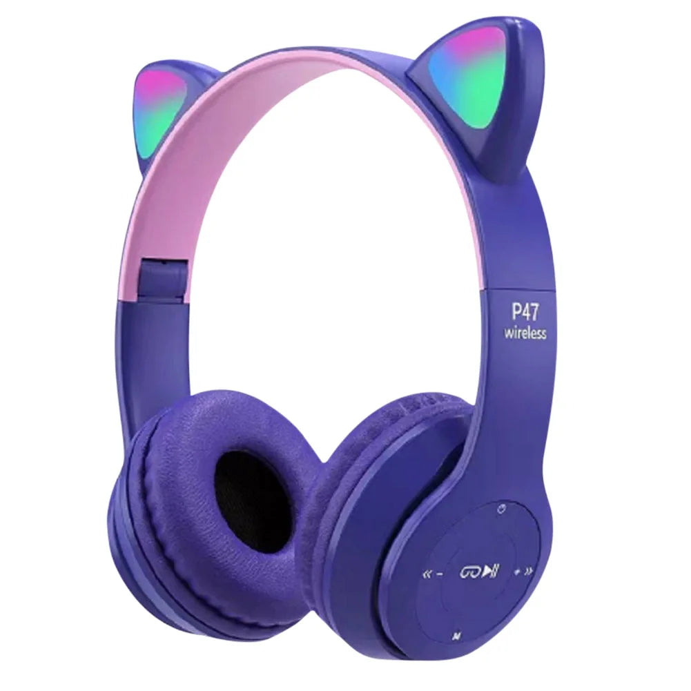 Wireless Bluetooth Headphones Cat Ear Gaming Headset Glow Light Helmets Cute Sports Music Headsets For Children Girl Gifts