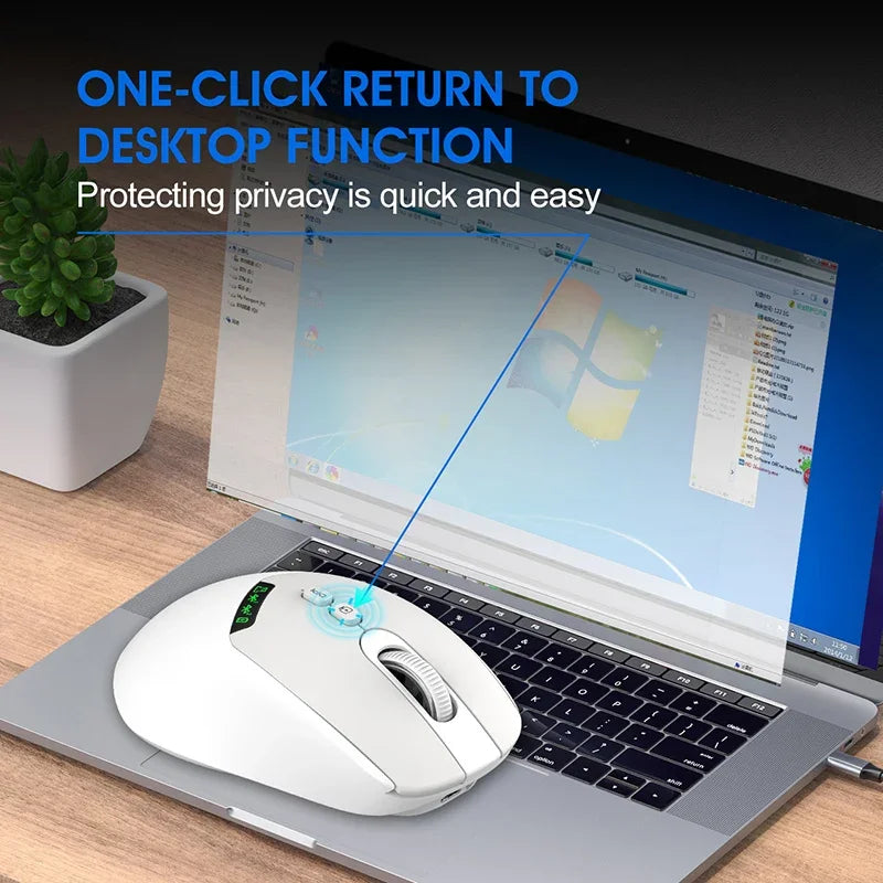 T02 Mute with Display Screen Wireless Mouse,Bluetooth Dual-Mode,Noiseless Click,Wndows/Mac/IOS/Android