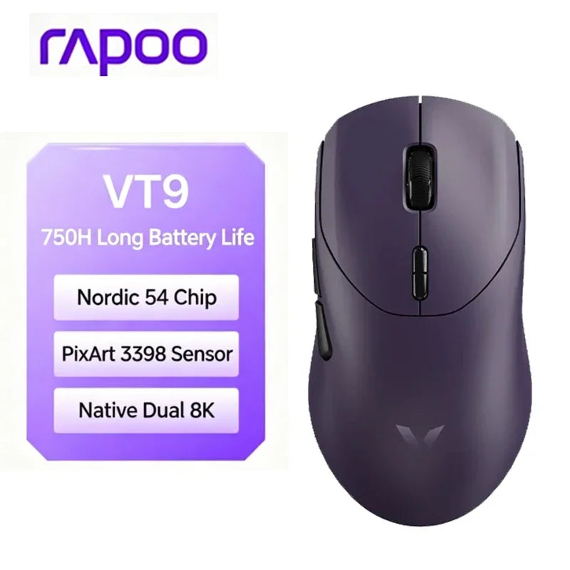 2026 New Rapoo VT9/VT9 MAX GEN-2 Wireless Gaming Mouse True 8K Wireless Polling Rate 53g Lightweight Up to 750Hr Battery Life