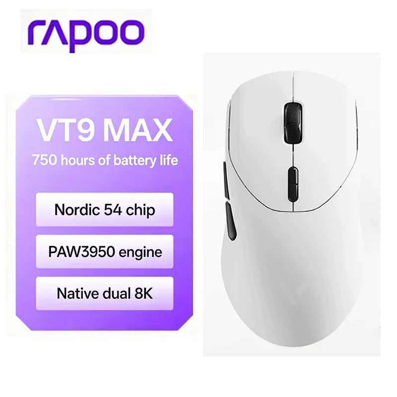 2026 New Rapoo VT9/VT9 MAX GEN-2 Wireless Gaming Mouse True 8K Wireless Polling Rate 53g Lightweight Up to 750Hr Battery Life