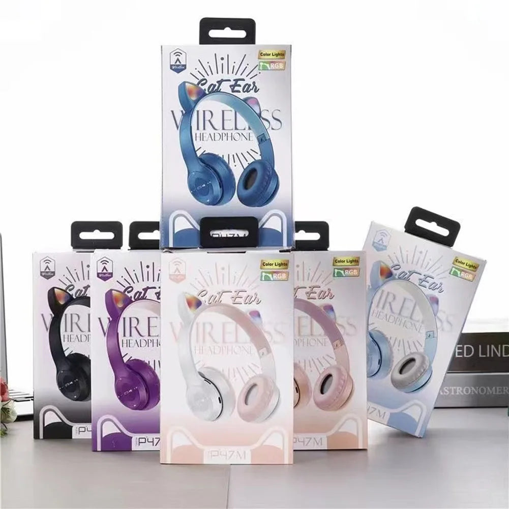 Wireless Bluetooth Headphones Cat Ear Gaming Headset Glow Light Helmets Cute Sports Music Headsets For Children Girl Gifts