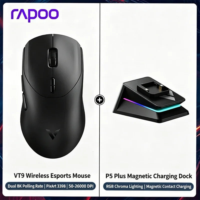 2026 New Rapoo VT9/VT9 MAX GEN-2 Wireless Gaming Mouse True 8K Wireless Polling Rate 53g Lightweight Up to 750Hr Battery Life