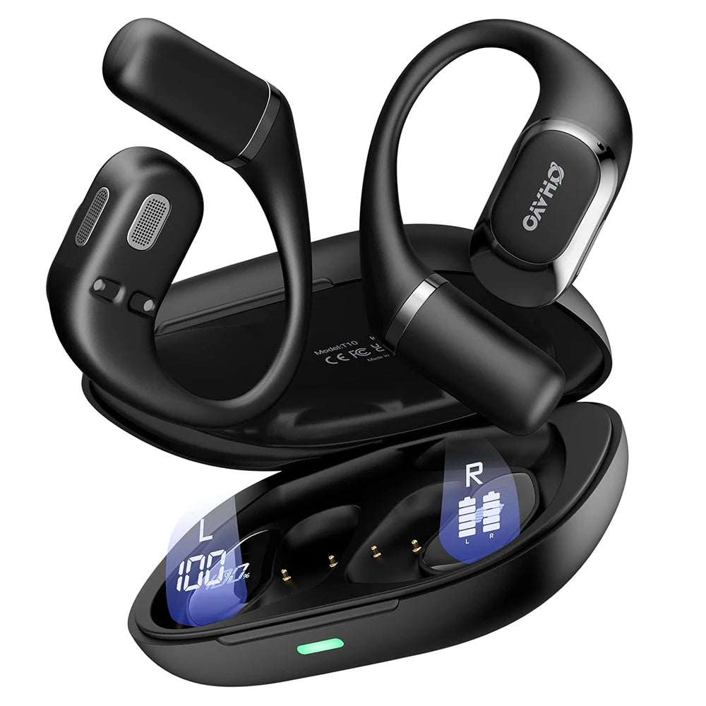 Ohayo T10 Open Ear Earbuds Bluetooth 5.4 Headphones Wireless 40Hrs Playtime TWS Wireless Earbuds with Digital Display for Sports