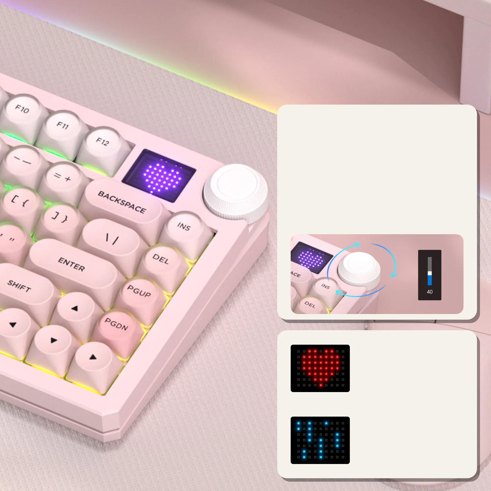Womier K80 Pink 75% Wireless Mechanical Keyboard with Screen&Knob RGB Hot-Swappable Gasket VIA/QMK 8000mAh Keyboard for Mac/PC