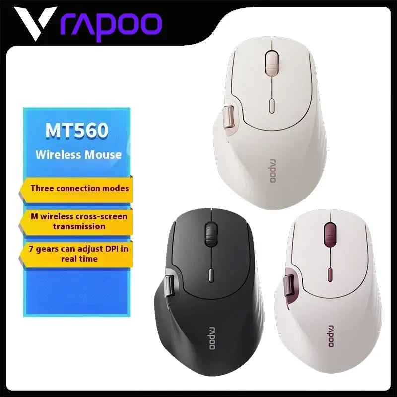 2026 Rapoo MT560 3 Mode Wireless Ergonomic Mouse Hall Magnetic Knob Cross Screen Custom Lightweight Gaming Mouse
