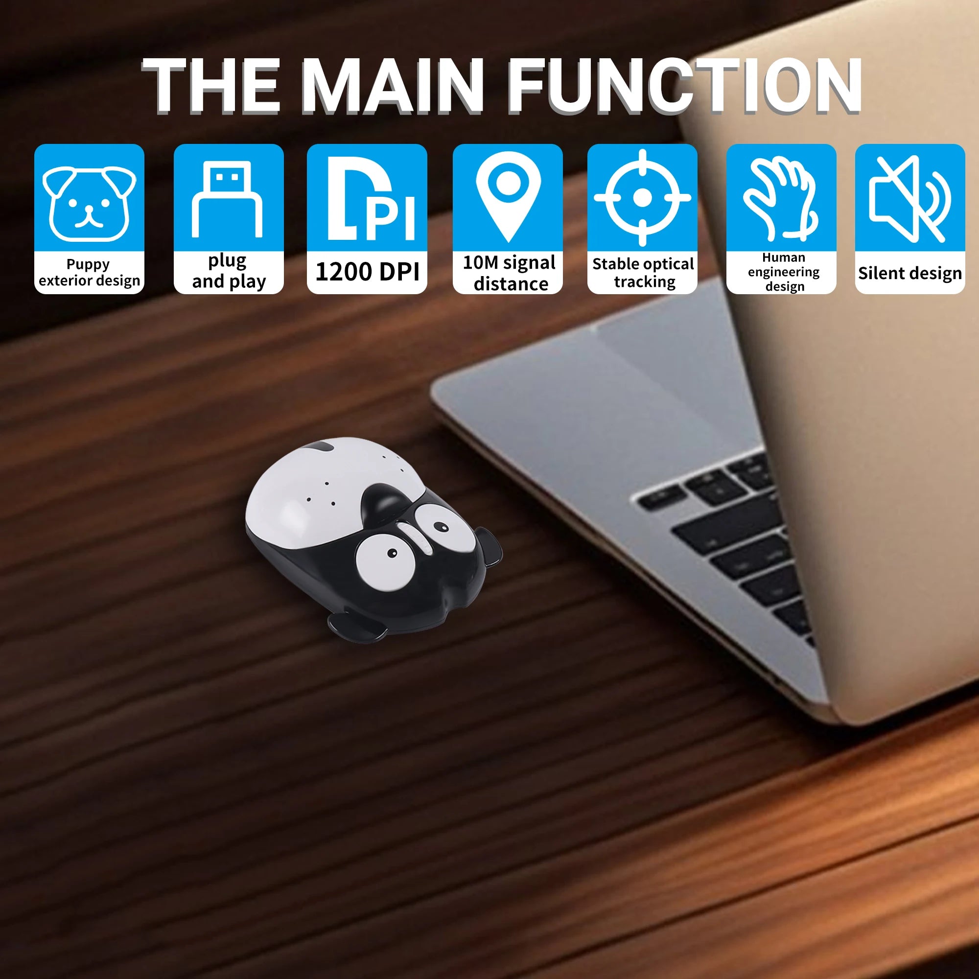 Wireless 2.4G Rechargeable Mouse Cute Dog Mute Button Both Hands For Samll Hand Office Use Gift For Girl Kid System Universal