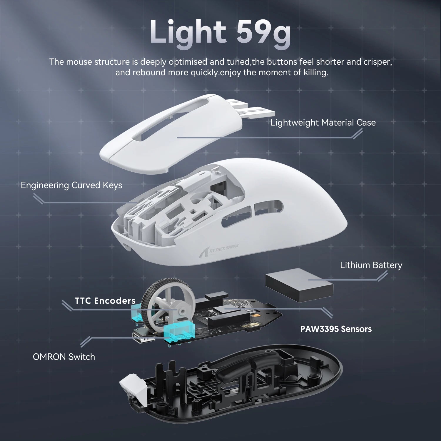 ATTACK SHARK X3PRO Wireless Gaming Mouse 8K PAW3395 59g Lightweight 26000DPI Tri-mode RGB Ergonomic Mice For PC Laptop Gamer