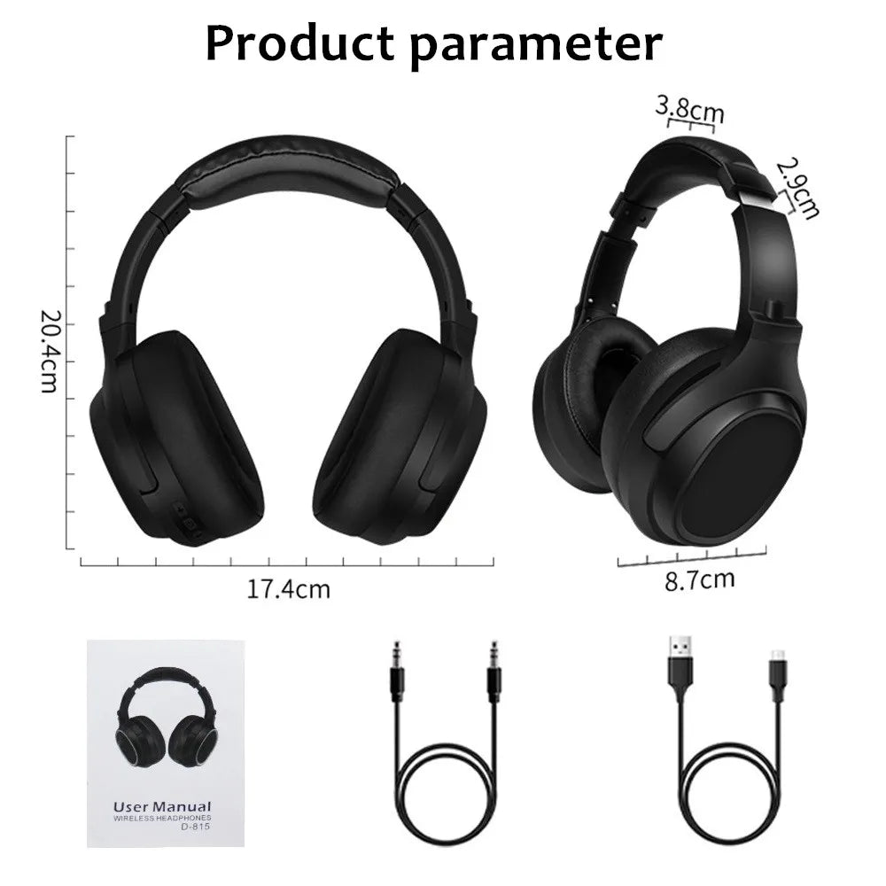 20 H Play Bluetooth Headphones with Large Earmuffs Wireless Earphones with Bass Noise Cancelling and Mic TF-card Support Helmet