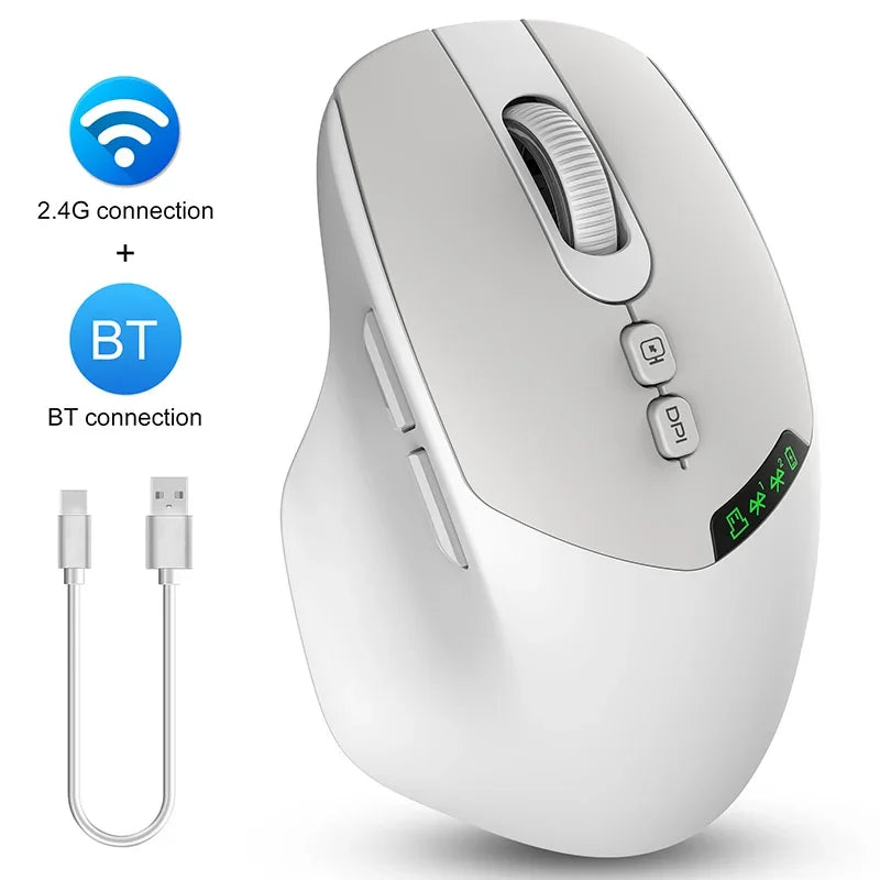T02 Mute with Display Screen Wireless Mouse,Bluetooth Dual-Mode,Noiseless Click,Wndows/Mac/IOS/Android