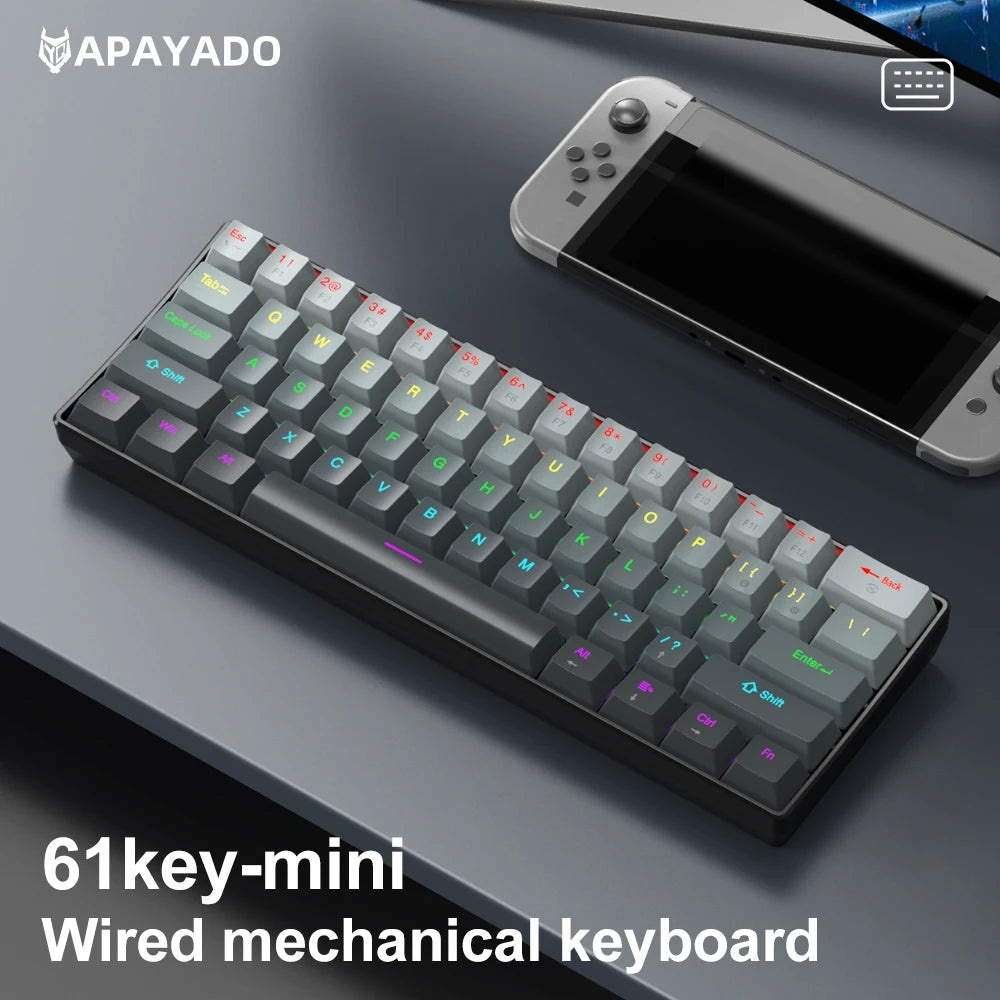 K61 Wired Mechanical Gaming Keyboard, 60% 61 Keys Mini RGB Backlit, Red/Blue Switch, Type-C Compact Keyboard for PC Laptop