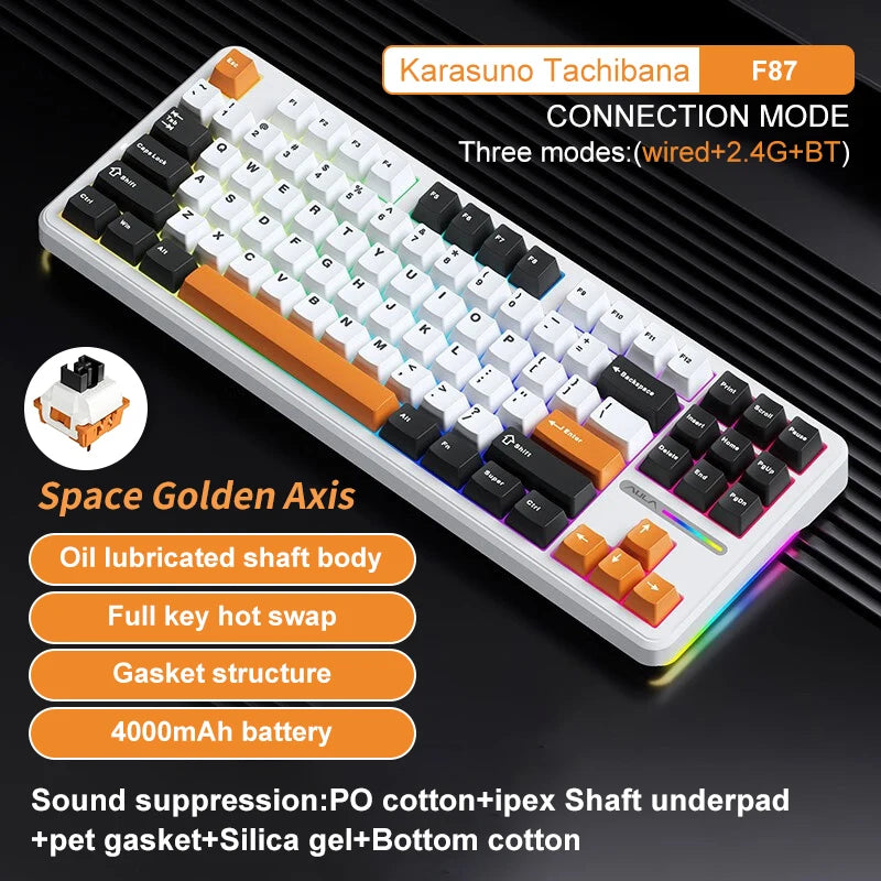 Aula F87 Pro Mechanical Keyboard Wired 2.4g Wireless Bluetooth Tri Mode 8000mAh 87Key Hotswap Rgb Pbt Customized Gaming Keyboard