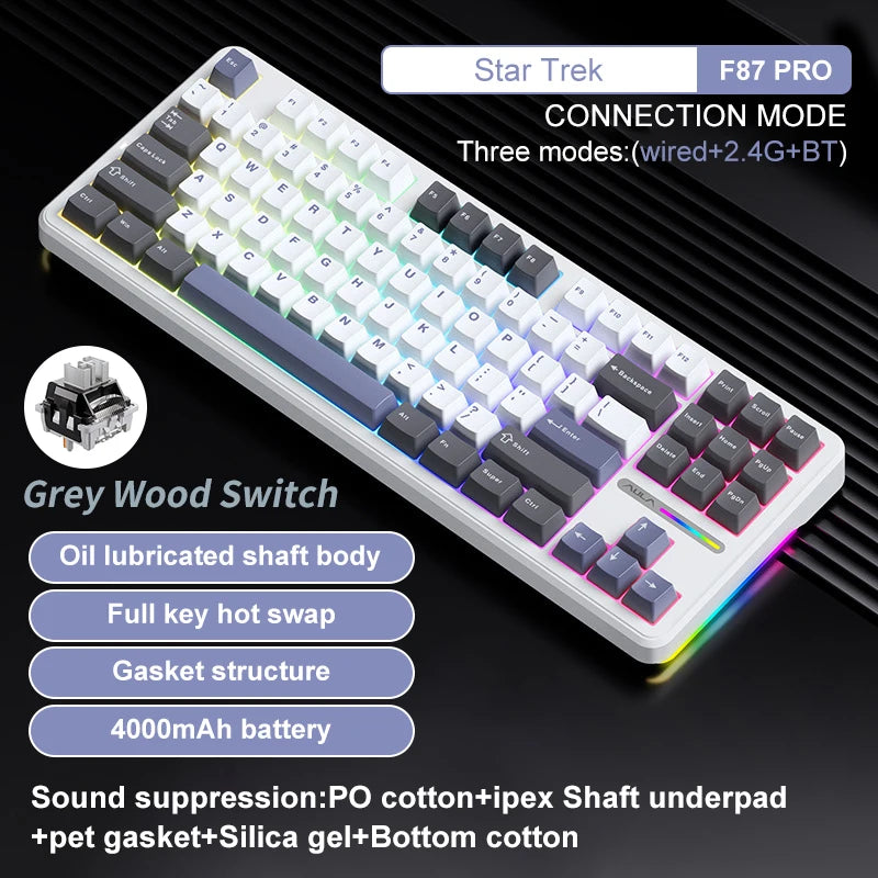 Aula F87 Pro Mechanical Keyboard Wired 2.4g Wireless Bluetooth Tri Mode 8000mAh 87Key Hotswap Rgb Pbt Customized Gaming Keyboard