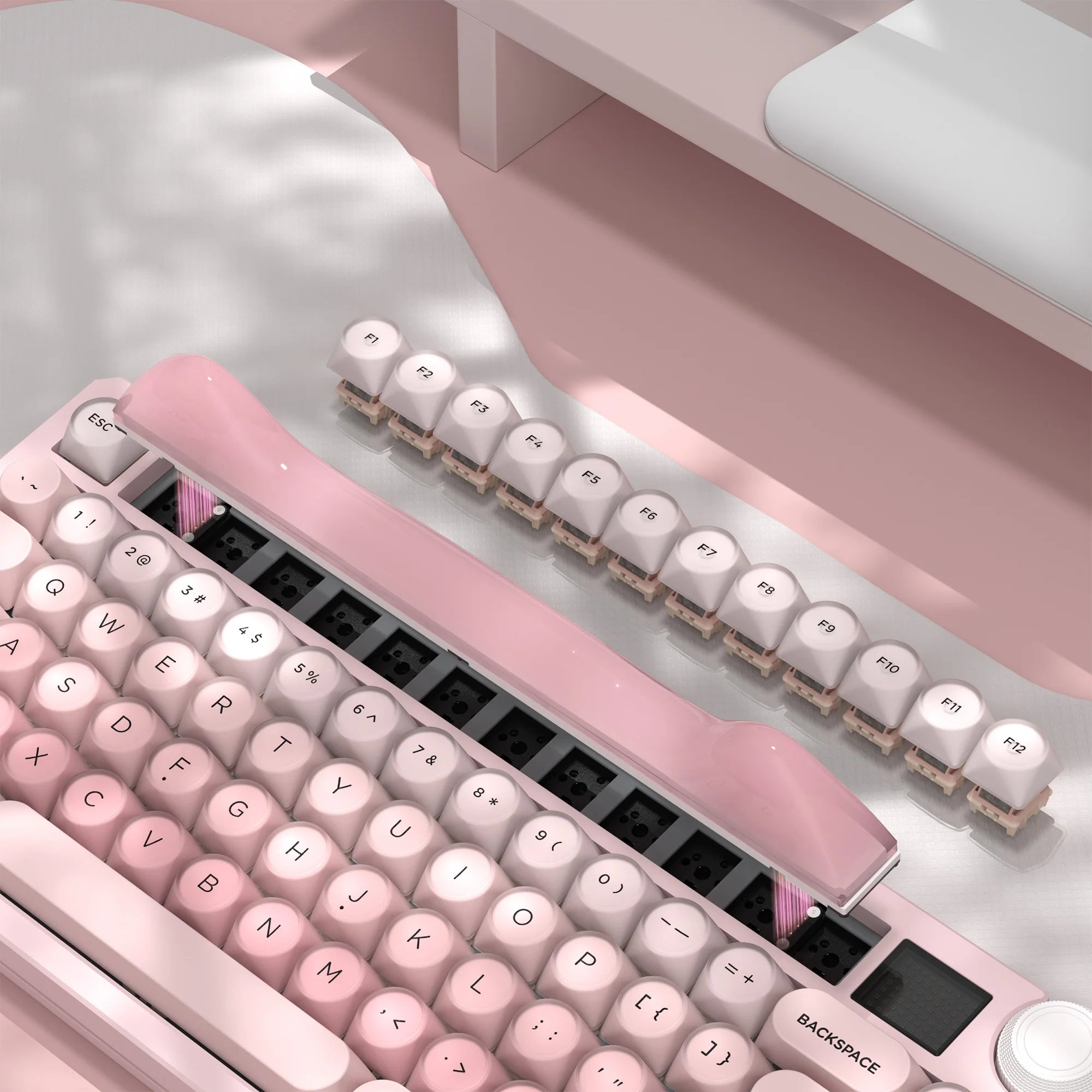 Womier K80 Pink 75% Wireless Mechanical Keyboard with Screen&Knob RGB Hot-Swappable Gasket VIA/QMK 8000mAh Keyboard for Mac/PC