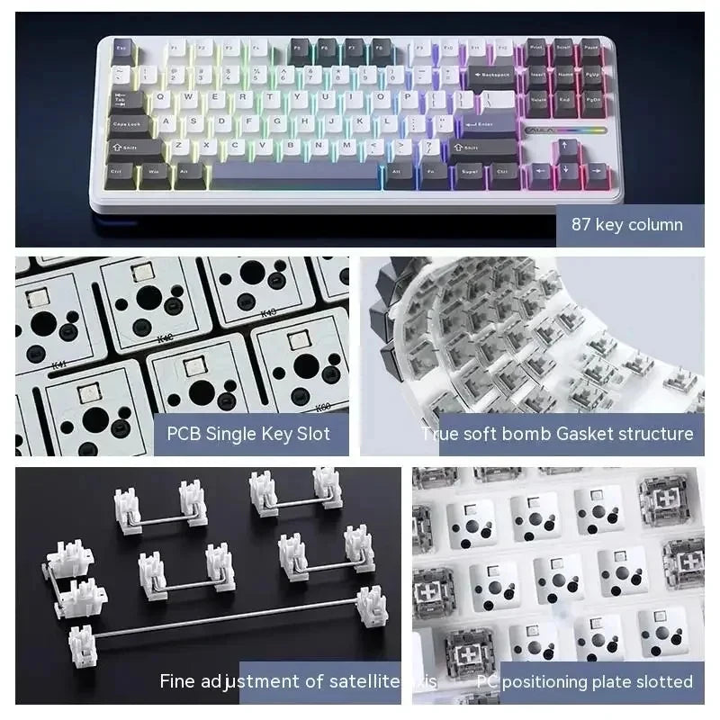 Aula F87 Pro Mechanical Keyboard Wired 2.4g Wireless Bluetooth Tri Mode 8000mAh 87Key Hotswap Rgb Pbt Customized Gaming Keyboard