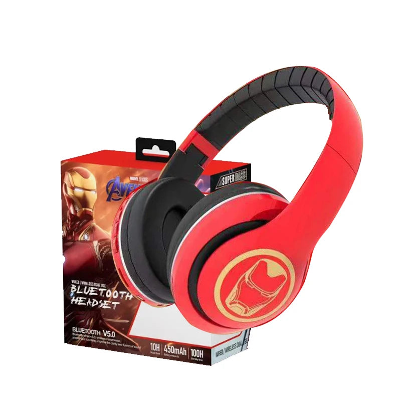 New iron Man Bluetooth Headphones Over-Ear Wireless Stereo Earphones Cartoon Spiderman Iron Man Captain Headset with Mic