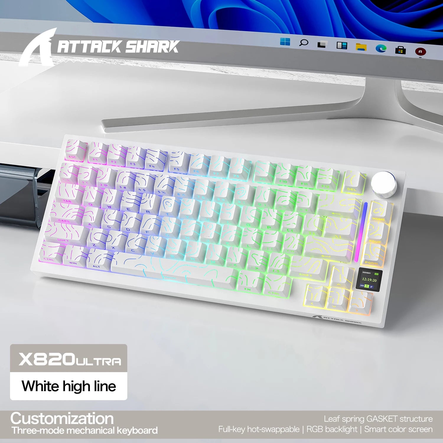75% Gasket Mount Mechanical Keyboard ATTACK SHARK X820 Ultra Tri-mode Bluetooth 2.4G Wireless Wired Gaming Keyboard