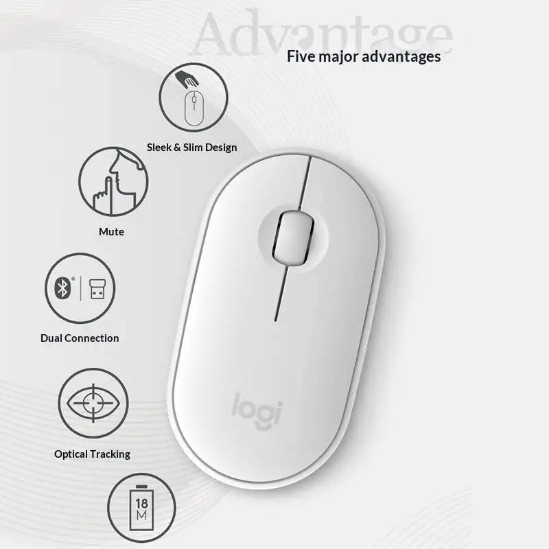 Logitech M350 Pebble Office Mouse - Minimalist Design, Silent Operation, 10m Range, Dual Connectivity, Eco-Friendly Build