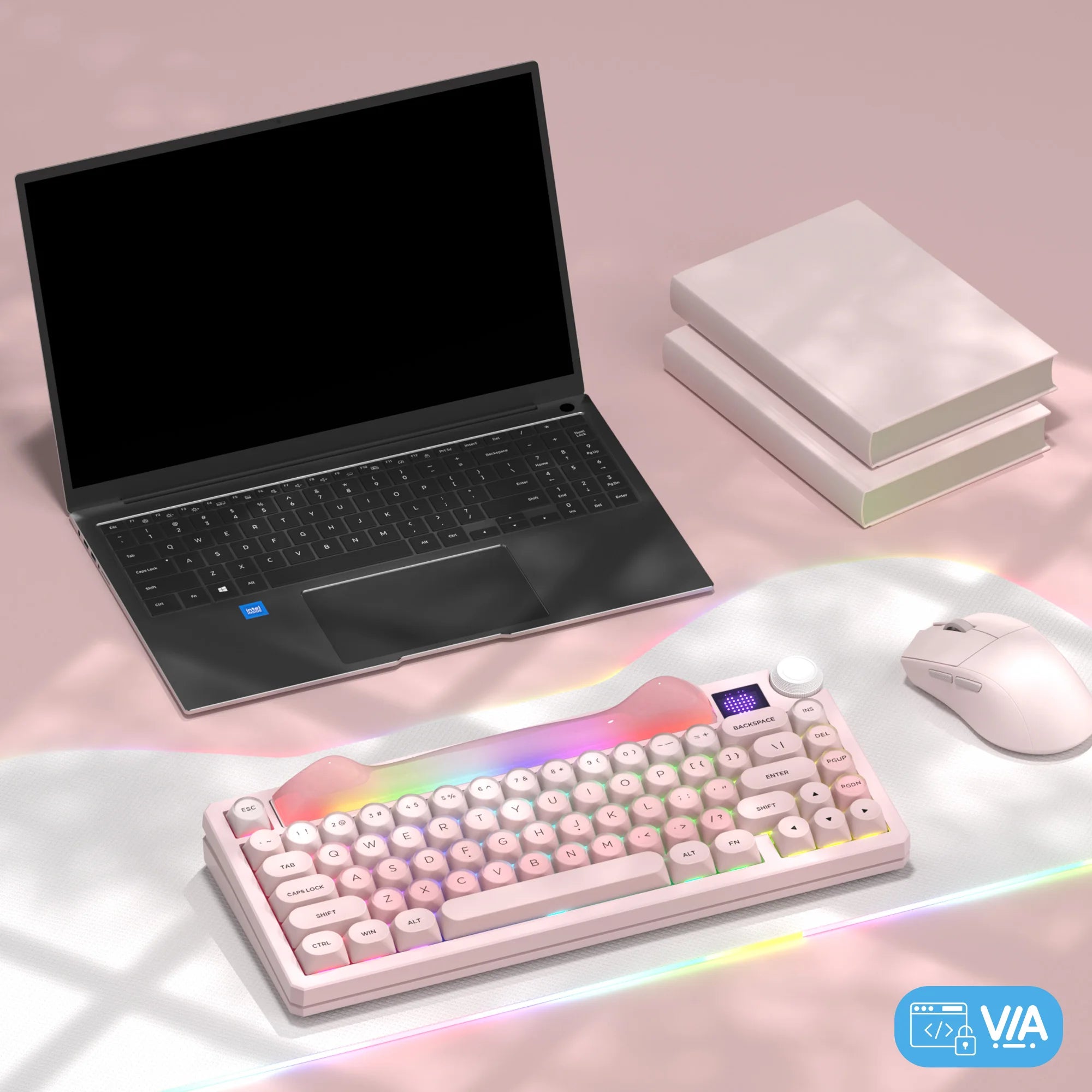 Womier K80 Pink 75% Wireless Mechanical Keyboard with Screen&Knob RGB Hot-Swappable Gasket VIA/QMK 8000mAh Keyboard for Mac/PC
