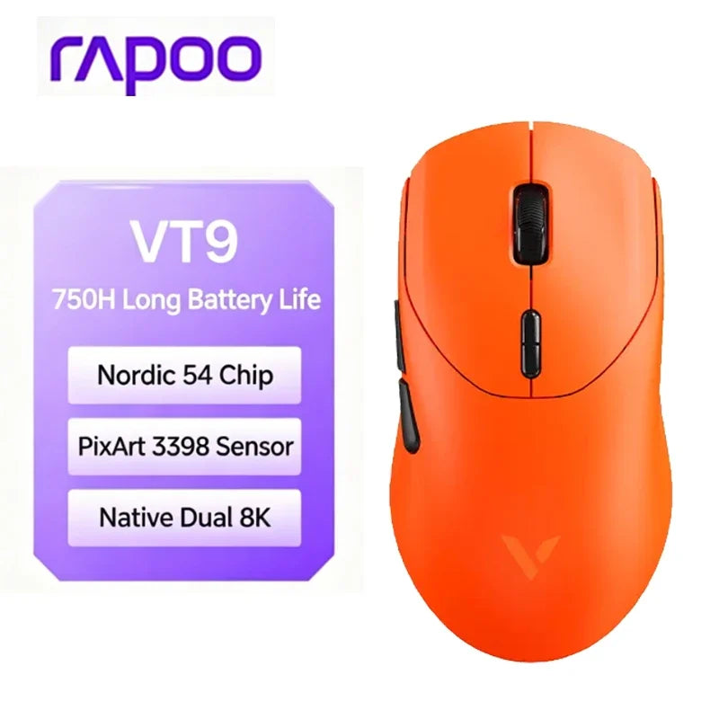 2026 New Rapoo VT9/VT9 MAX GEN-2 Wireless Gaming Mouse True 8K Wireless Polling Rate 53g Lightweight Up to 750Hr Battery Life