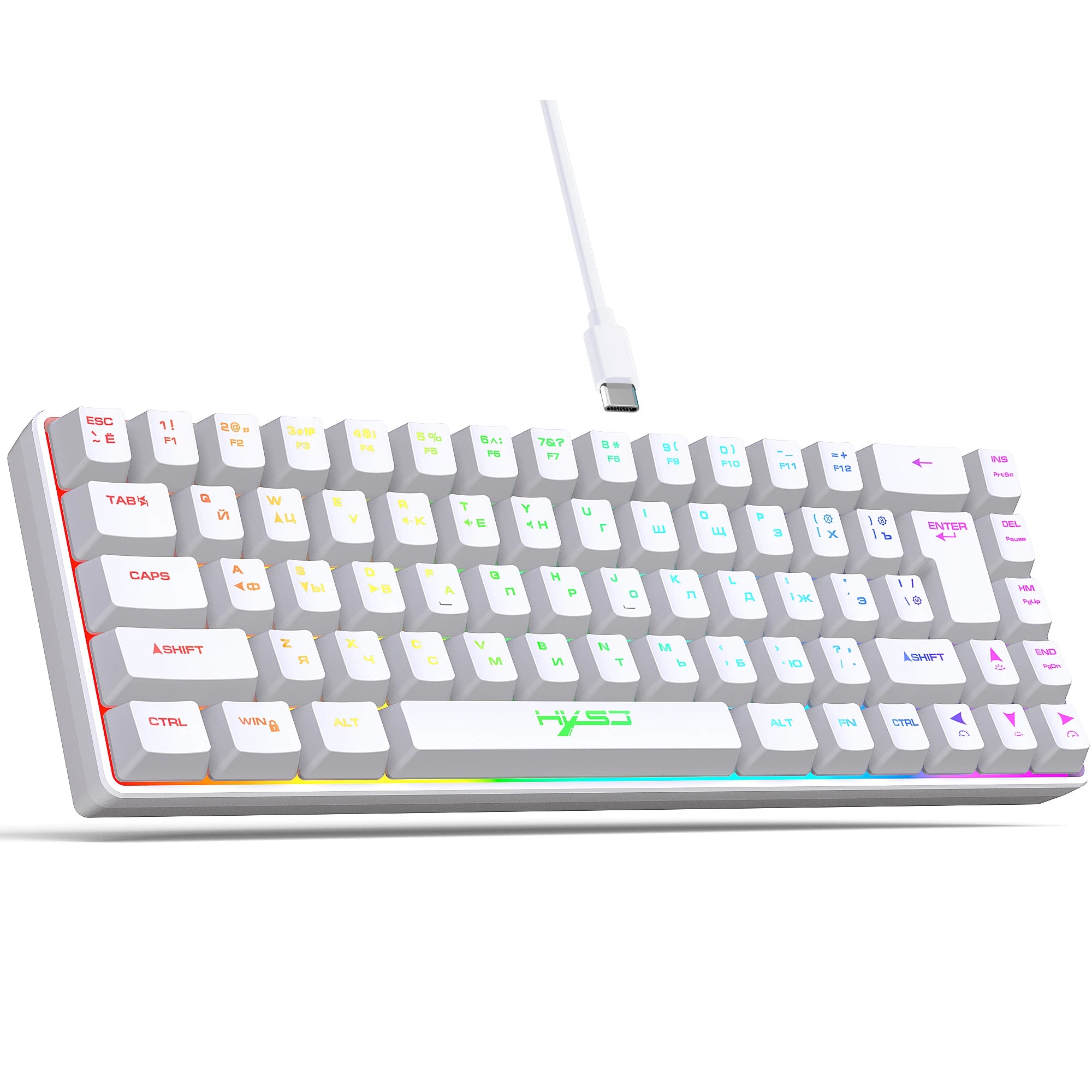 Russian Layout 68 Keys Gaming Keyboard Wired Portable 20 RGB Backlight Russian Alphabet Keyboard for Windows Laptops Computer