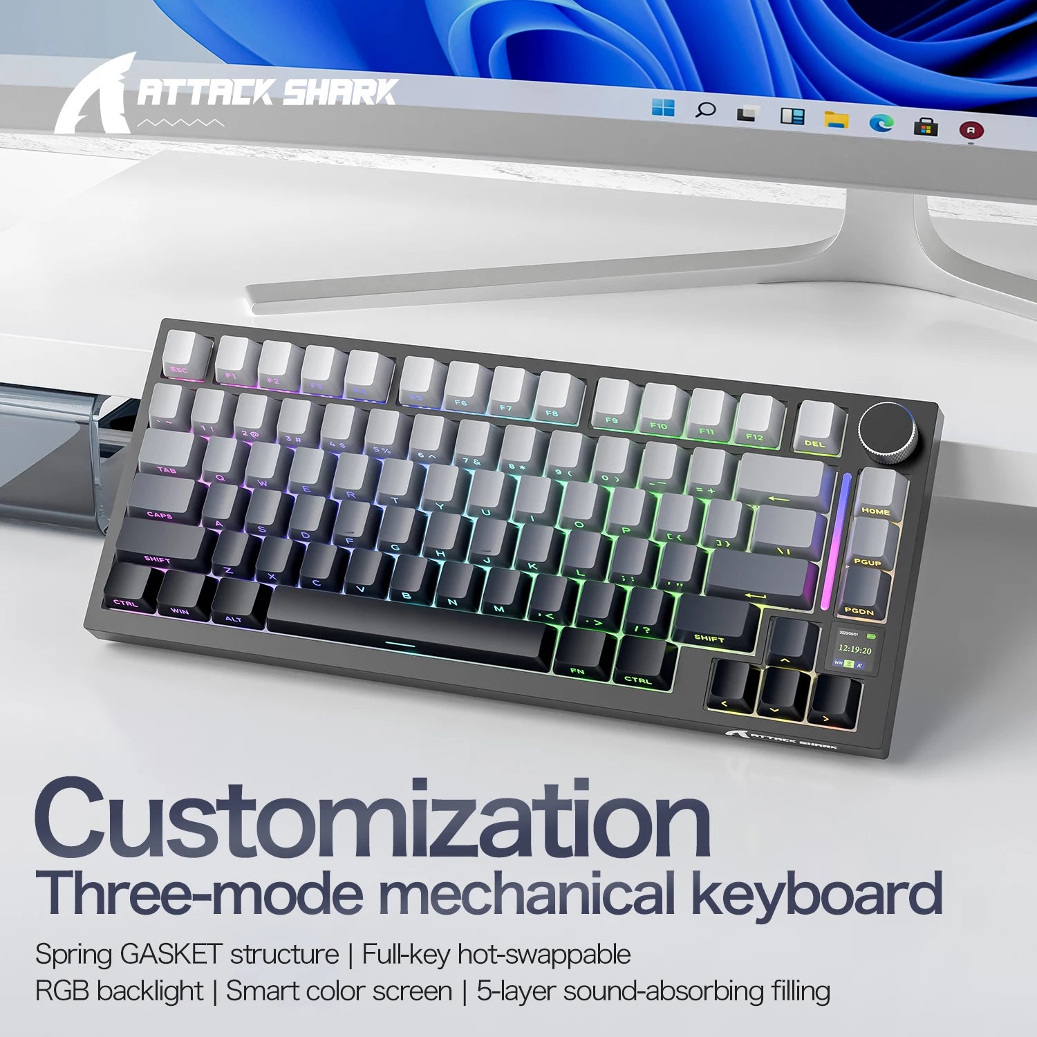 75% Gasket Mount Mechanical Keyboard ATTACK SHARK X820 Ultra Tri-mode Bluetooth 2.4G Wireless Wired Gaming Keyboard