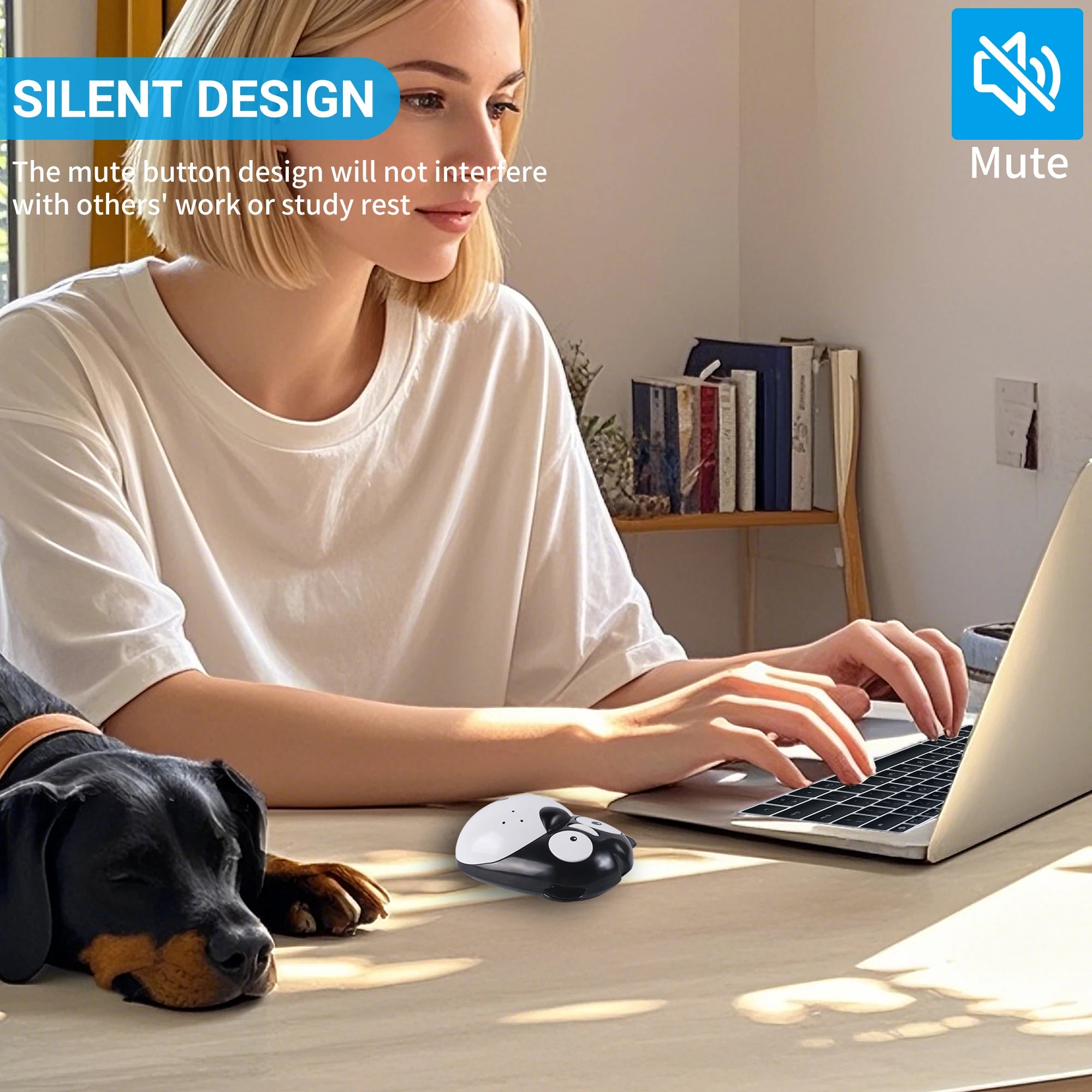 Wireless 2.4G Rechargeable Mouse Cute Dog Mute Button Both Hands For Samll Hand Office Use Gift For Girl Kid System Universal