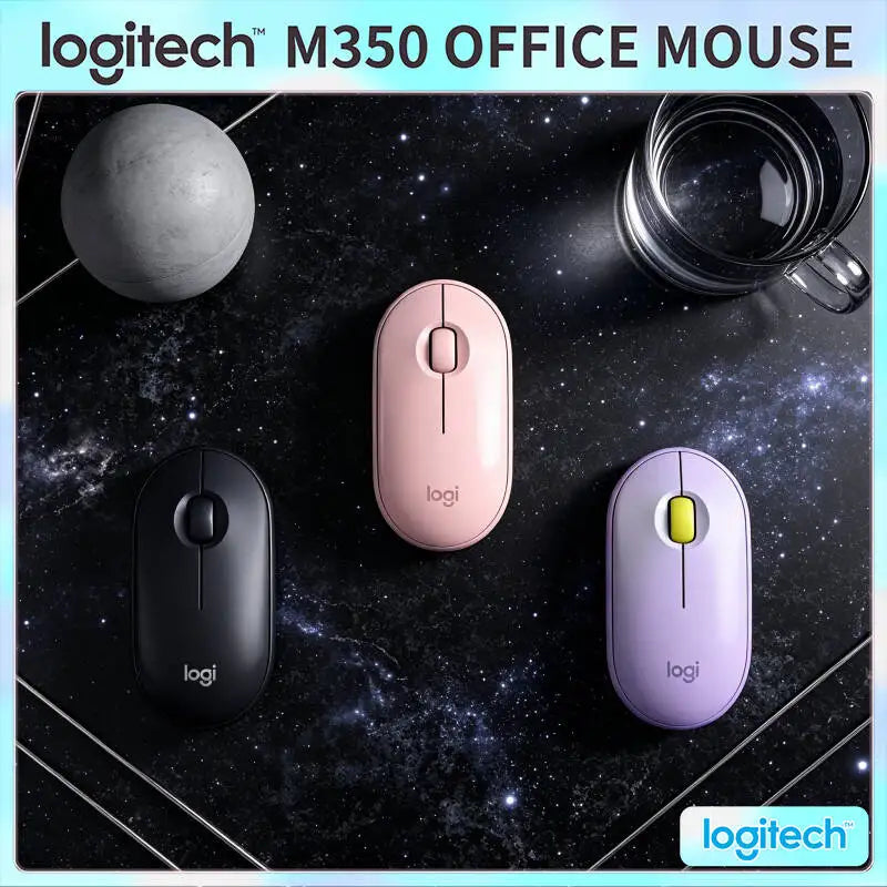 Logitech M350 Pebble Office Mouse - Minimalist Design, Silent Operation, 10m Range, Dual Connectivity, Eco-Friendly Build