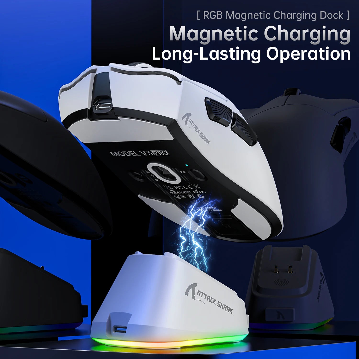 ATTACK SHARK V3PRO Ultra-Light Gaming Mouse with Charging Dock,2.4G Wireless/Bluetooth/Wired,1000hz Polling Rate, 25000 DPI