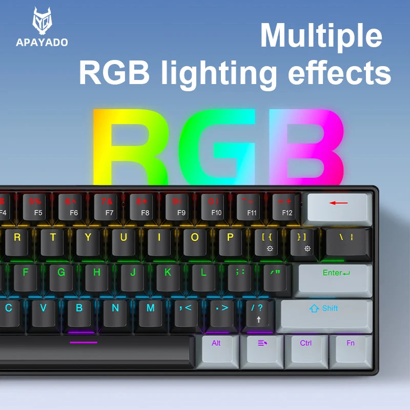 K61 Wired Mechanical Gaming Keyboard, 60% 61 Keys Mini RGB Backlit, Red/Blue Switch, Type-C Compact Keyboard for PC Laptop