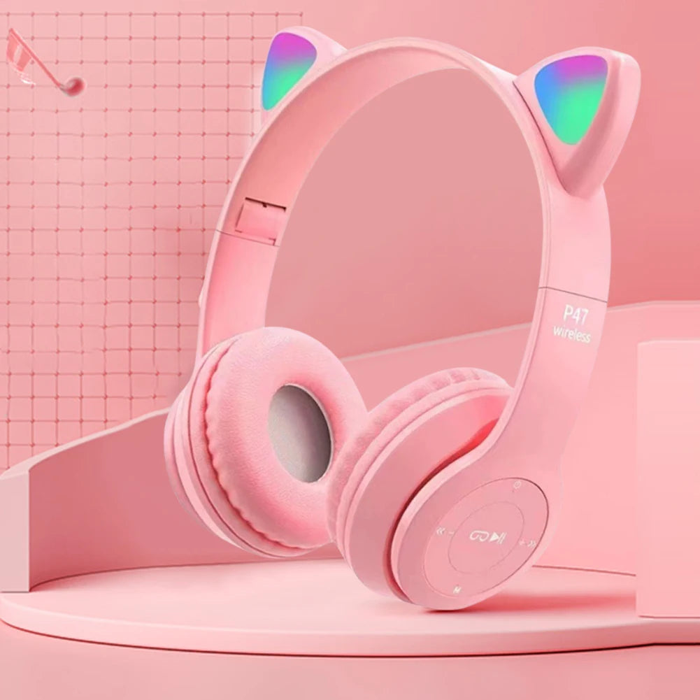 Wireless Bluetooth Headphones Cat Ear Gaming Headset Glow Light Helmets Cute Sports Music Headsets For Children Girl Gifts