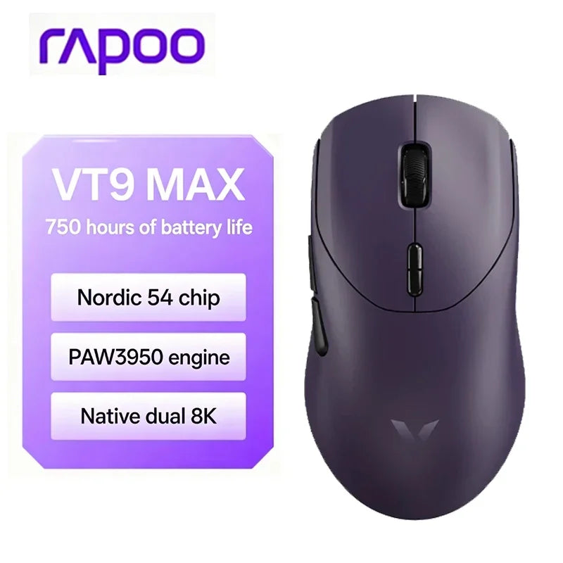 2026 New Rapoo VT9/VT9 MAX GEN-2 Wireless Gaming Mouse True 8K Wireless Polling Rate 53g Lightweight Up to 750Hr Battery Life
