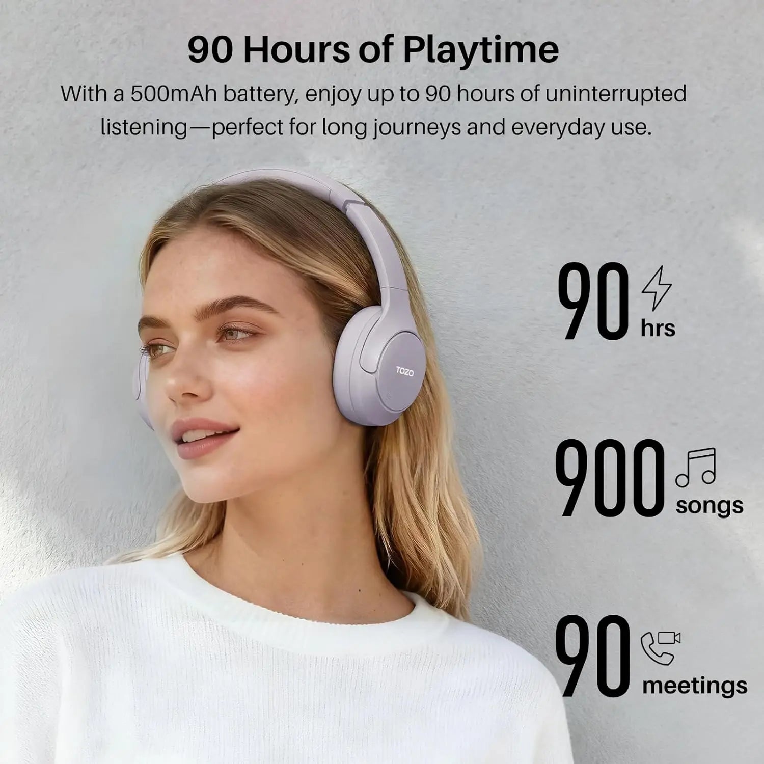 Hybrid Noise Cancelling Wireless Headphones, 90H Battery Life, Bluetooth 6.0 Foldable Over Ear Headset with AI Voice Assistant